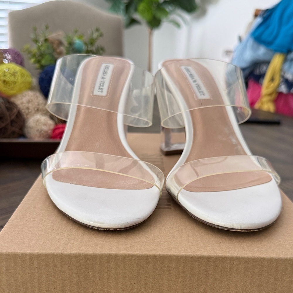 Chelsea & Violet White and Clear Strap Heels